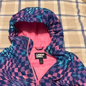 Lands' End Kids' Checkered Blue and Pink Hoodie